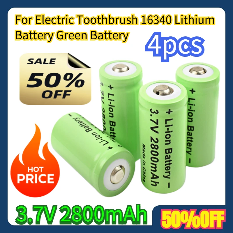 

4pcs For Electric Toothbrush 16340 Lithium Battery 3.7V2800mAh Green Battery