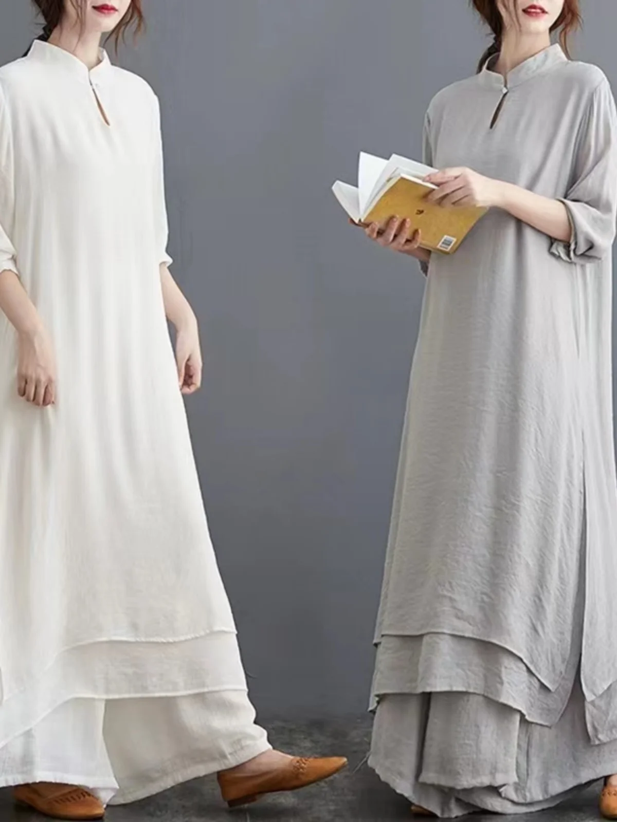 Set Hanfu Tahun Naga Wanita Musim Semi 2025 Baru Asli Cina Model Sle Panjang Sedang Pakaian Yoga Upacara Minum Teh Tari Zen Set Dua Potong