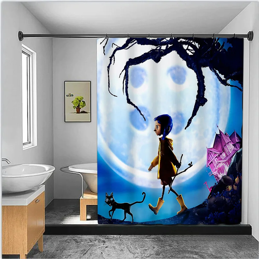 Anime Horror Film C-Coralines Shower Curtain Waterproof Polyester Fabric Paint Bath Curtains Home Bathroom Decor Curtain Hook