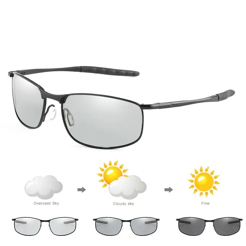 Photochromism Fishing Sunglasses Chameleon Men Women Outdoor Driving Sun Glasses Square Sunglasses Anti-UV Eyewear 12-KPBS1830
