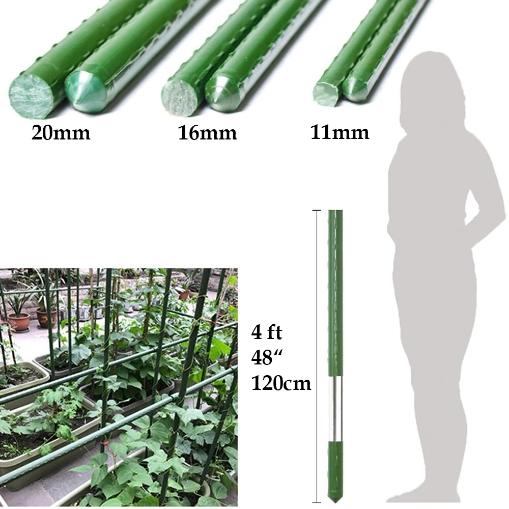 48”（120cm） Length Plant Stakes Gardening Pillar Plastic Coated Steel Pipe For Supporting Climbing Plants Flowers and Vegetables