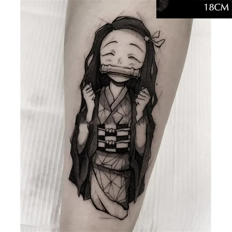 Anime Temporary Tattoos Cartoon Kimetsu No Yaiba Kamado Nezuko Waterproof Fake Tattoo Sticker Arm Body Art Tatoo