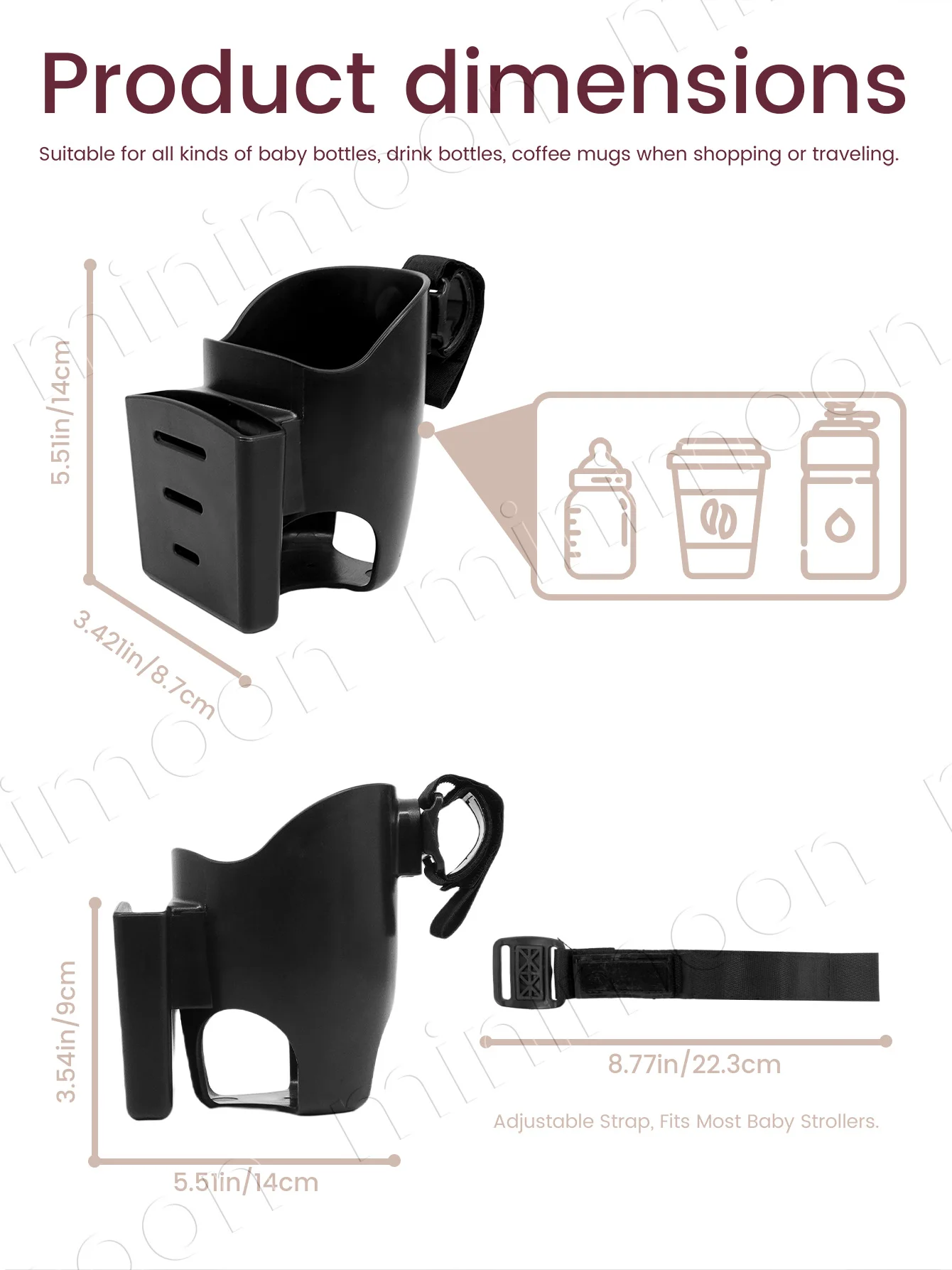 2-in-1 Universal Stroller Cup Holder, ABS Caddy with Phone Slot & Water Bottle Support for Most Prams