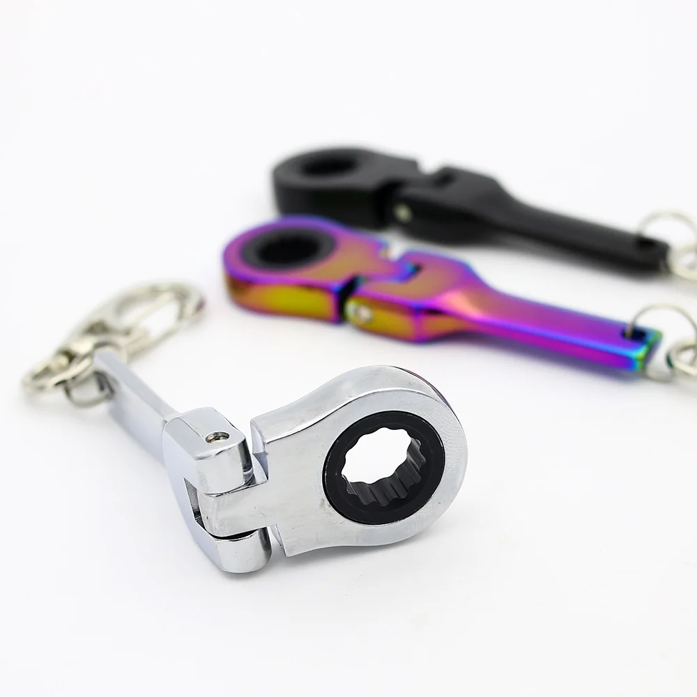 10mm Flexible Ratchet Wrench Mini Shaped JDM Metal Racing Keychain Key Chain Ring Keyring 1PCS