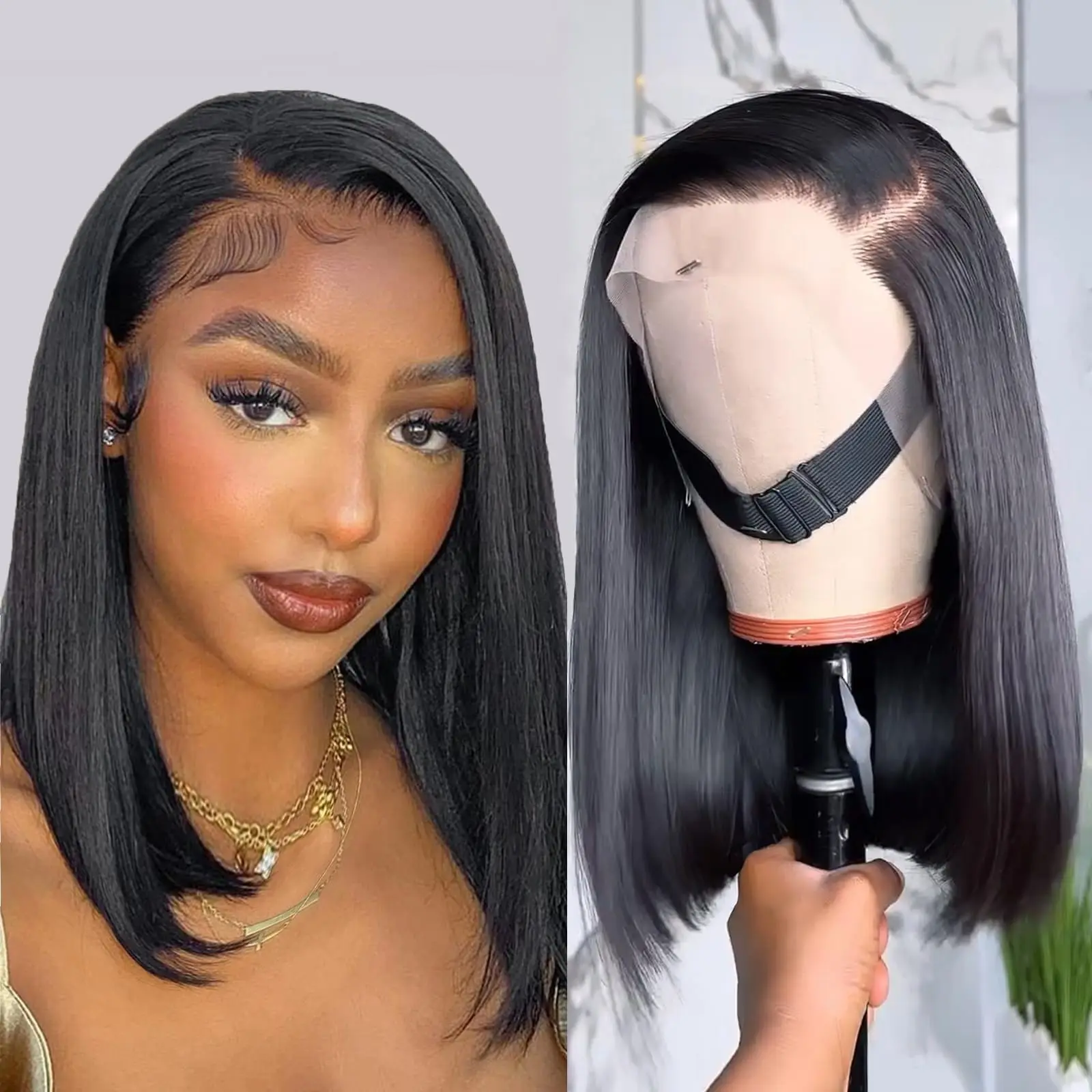 

180% Density Straight Human Hair Wigs Wear And Go Bob Wig Ready To Go 13x4 HD Transparent Frontal Lace Wig Human Hair For Women