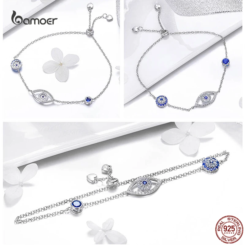 Bamoer Genuine 925 Sterling Silver Evil Eye Bracelet Turkish Blue Tennis Chain Guardian Original for Women Pure Fine Jewelry