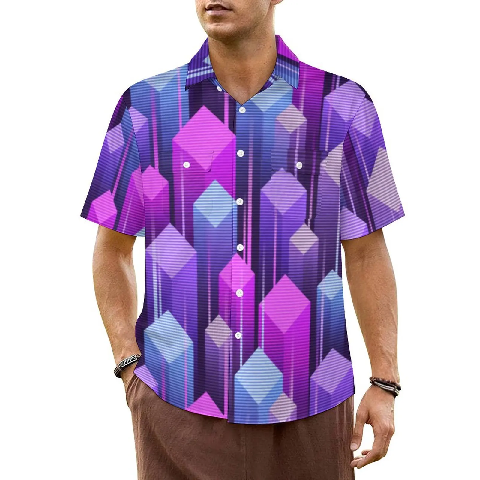 

Funky Pop Art Hawaiian Shirt Male Beach 80s Abstract Geometric Casual Shirts Short Sleeve Comfortable Elegant Oversize Blouses