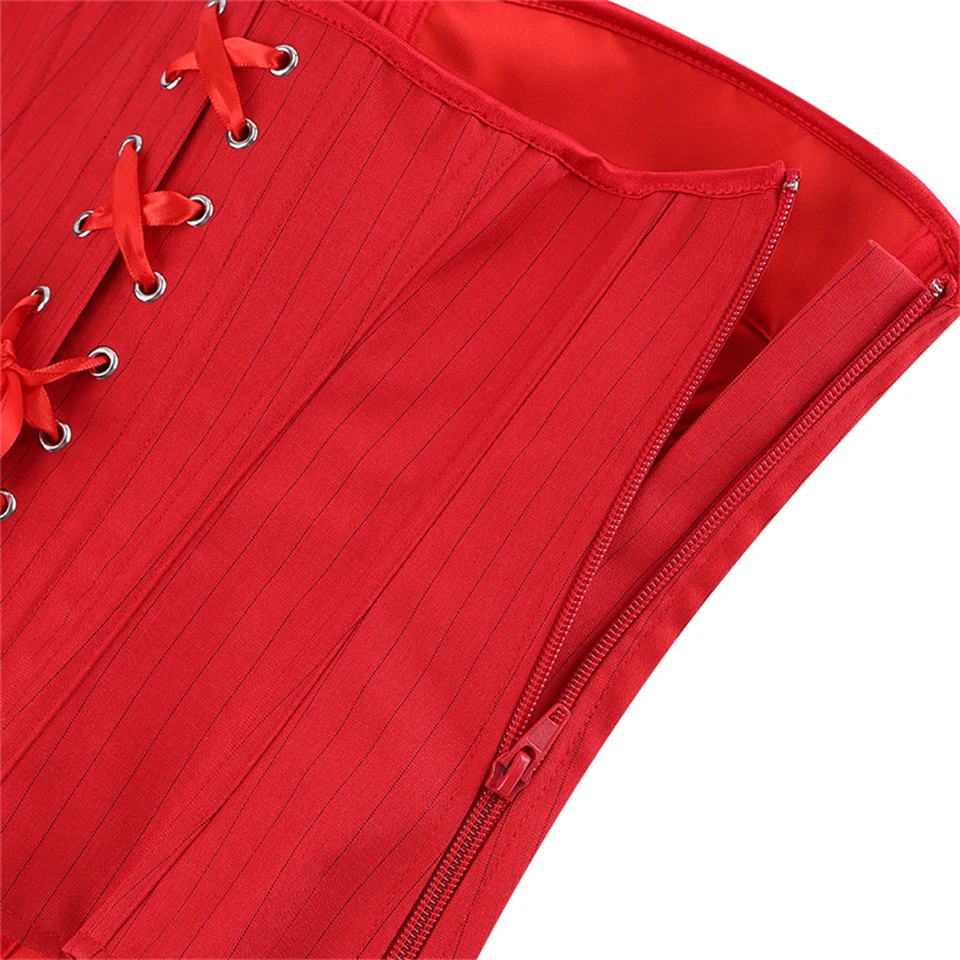 Becirzet Damen Overbust-Korsett mit Reißverschluss, gestreift, Schnür-Bustier, Taillenformer, Bauchkontrolle, Shapewear, Oberteil für Bürodamen – Detail 31