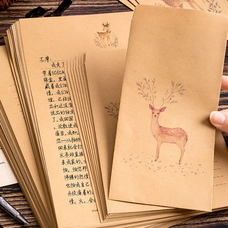 10pcs Vintage Deer Animal Paper Envelope Scrapbook Envelope Letter Paper Envelope Kawaii Stationery Gift