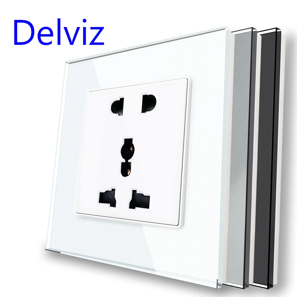 Delviz Tempered Glass Socket, Tempered glass Panel, AC 110V-250V, No logo, UK Standard Outlet, 13A Power Universal Wall Socket