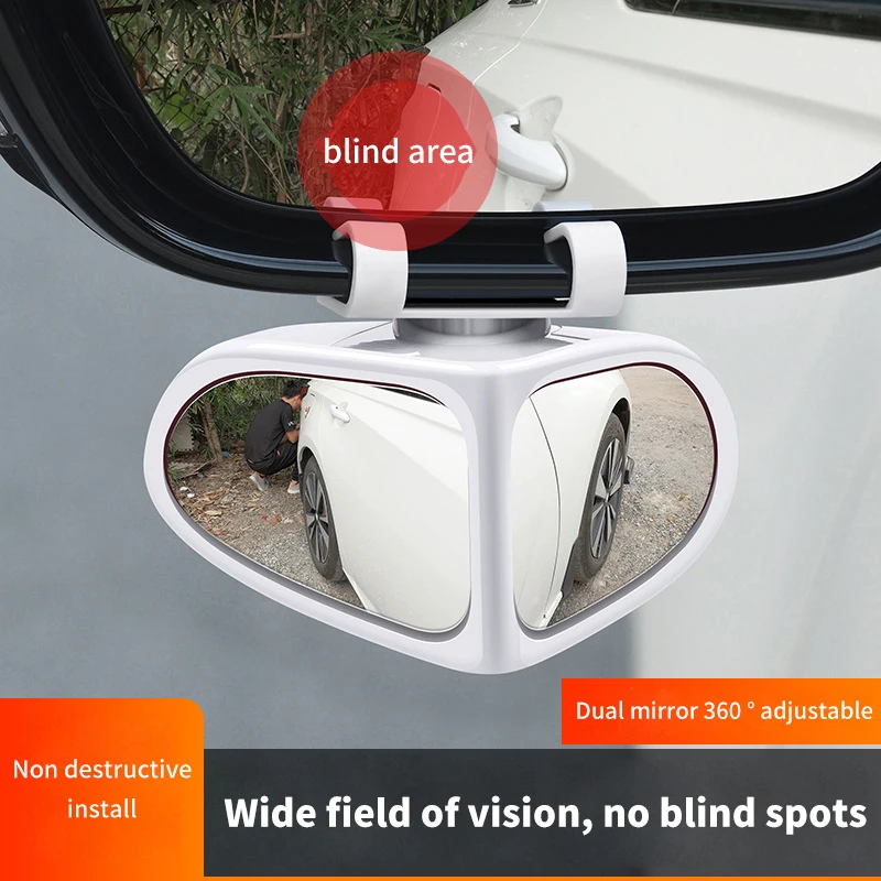 Car Blind Spot Mirror 1 Pair Front Wheel Auxiliary Rearview Double-Sided Mirror Wide Angle Mirror 360 Degree Adjustable For Cars