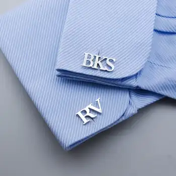 CUSTOM เสื้อ Cufflinks สําหรับผู้ชายส่วนบุคคลชื่อจดหมายเริ่มต้นเครื่องประดับสแตนเลสชุดปุ่มของขวัญคริสต์มาสสําหรับพ่อ
