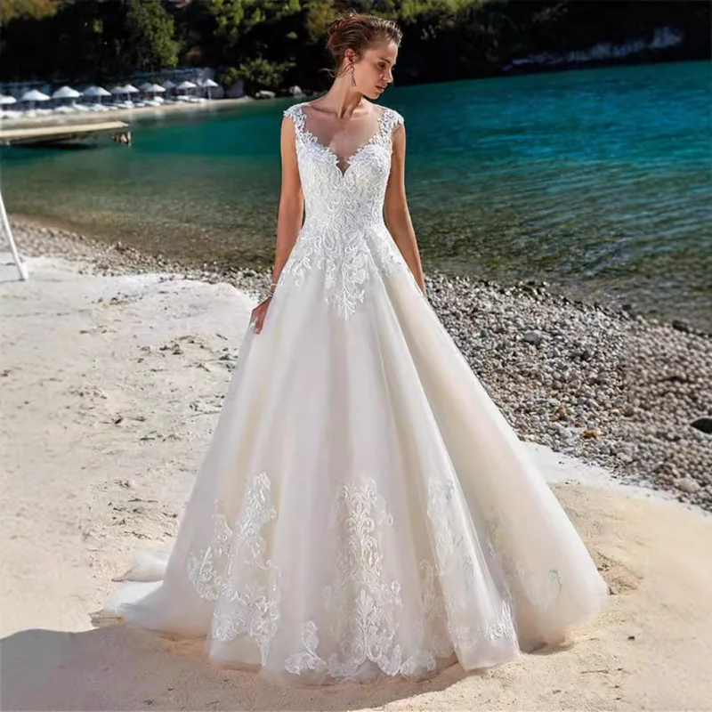 Wedding Dress2024New Bridal Lace Slim round Neck Light Trailing Bare Back Arms Hiding Graceful Mori Slim Fit