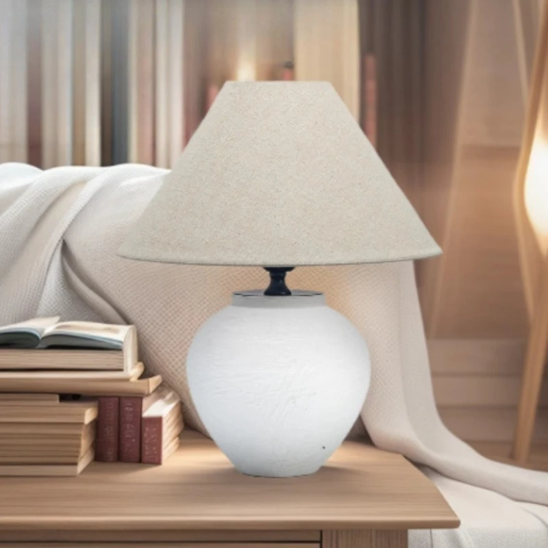 

Japanese Simple Ceramics Base Floor Lamps Living Room Sofasides Retro Wabi Sabi Style Study Bedroom Bedside Cloth Table Lights