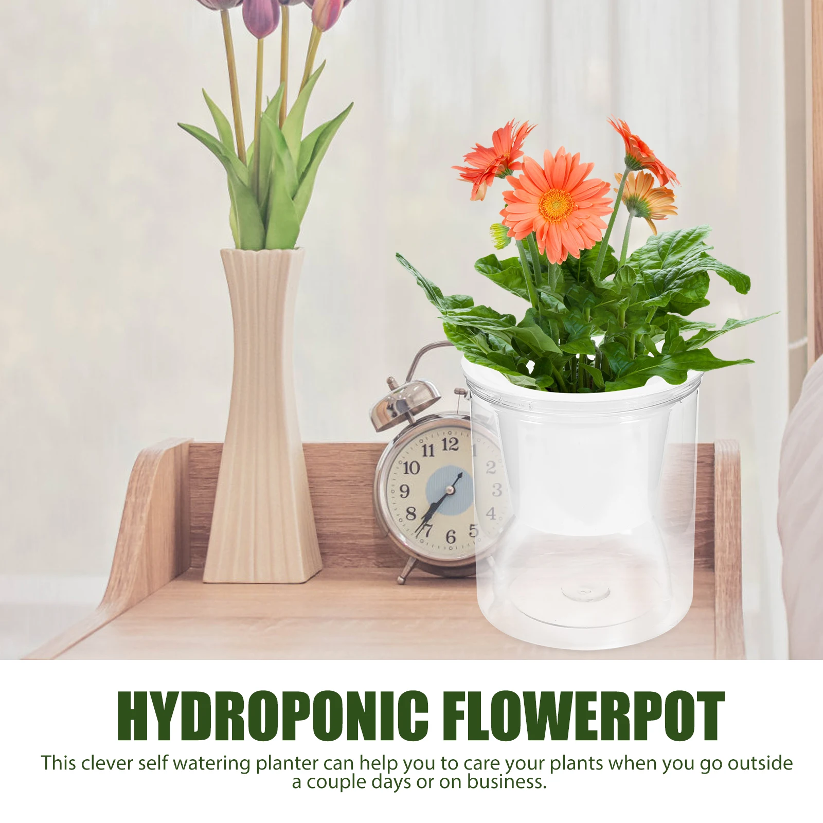 

Clear Self Watering Planter Automatic Absorbent Flower Pot Hydroponic Desktop Floor Standing Modular for Home