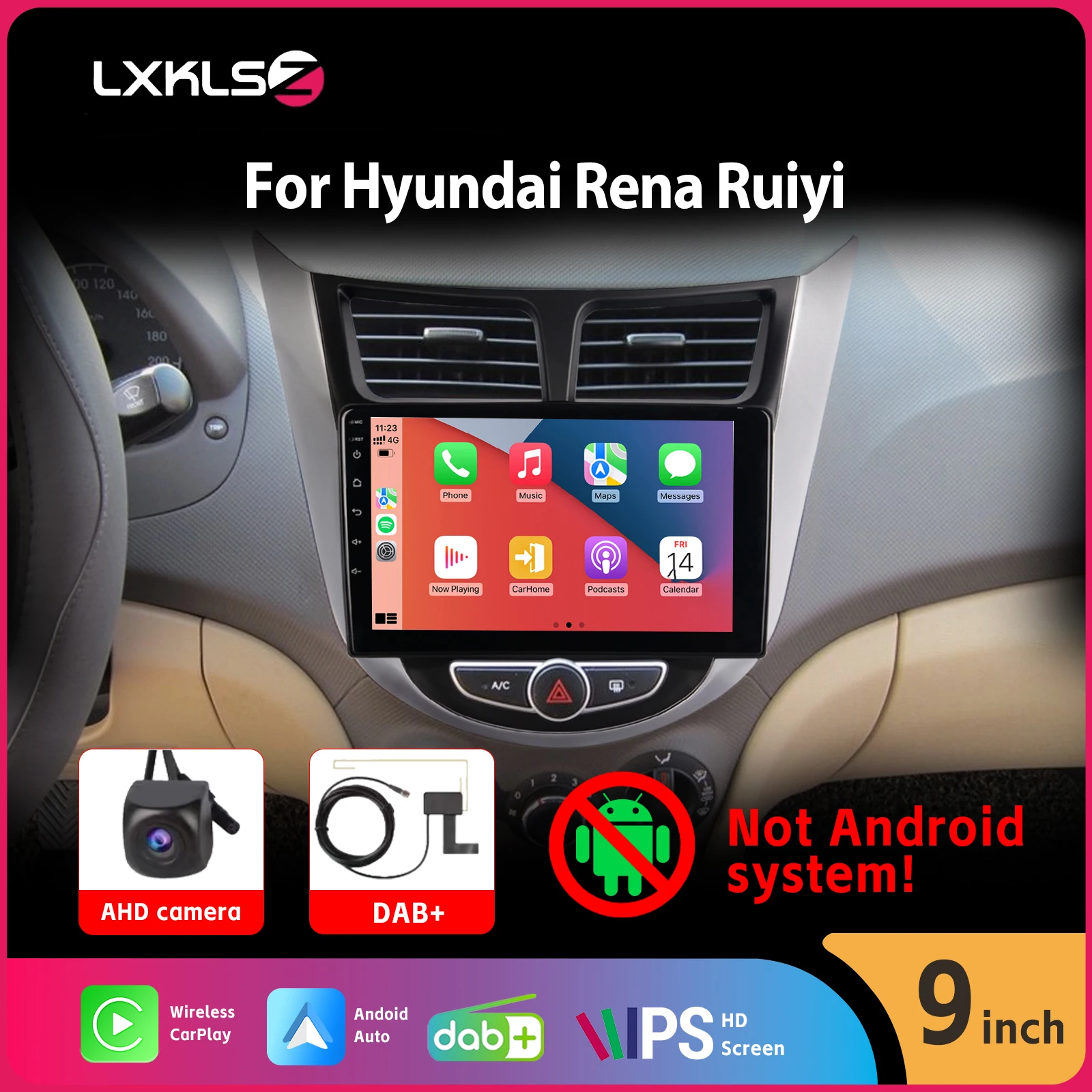 

9" IPS Touch ScreenCar Radio with Wireless Carplay Android Auto for Modern Rena Ruiyi with DSP AHD Rear View Camera DAB+ BT SWC