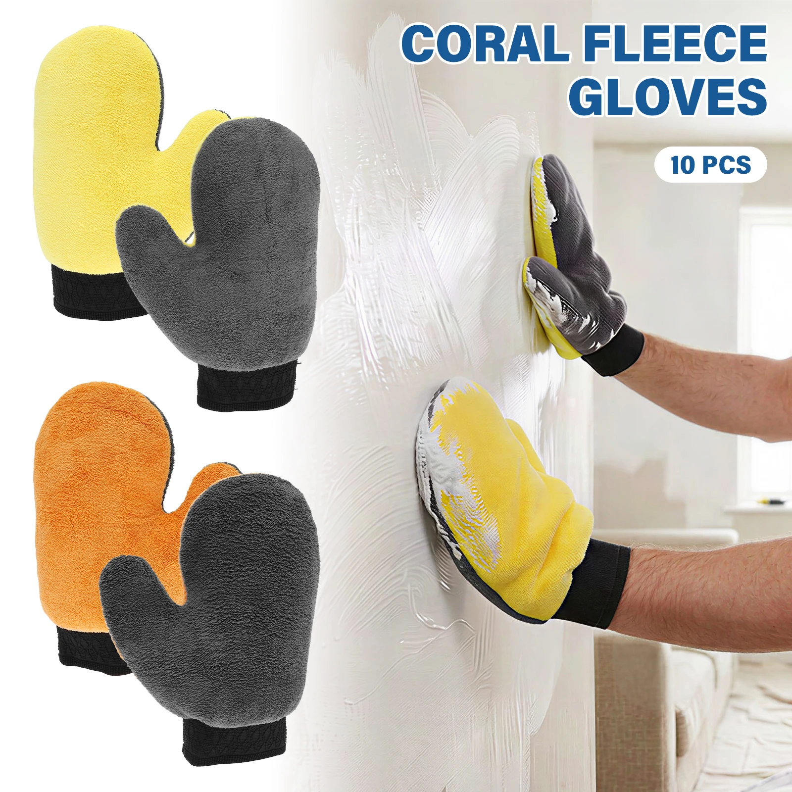 5 Pairs Soft Coral Fleece Paint Mitt Gloves with Thumb Color-blocking Dusting Cleaning Mitts for Car Waxing Furniture Polishing