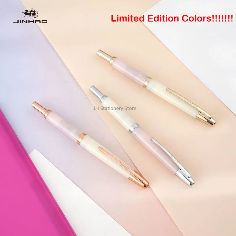 Limited Color! JINHAO 20 Pink Gold Clip Resin Press Fountain Pen EF F Ink Pen With Converter School Supplies Stationery PK 10 A1