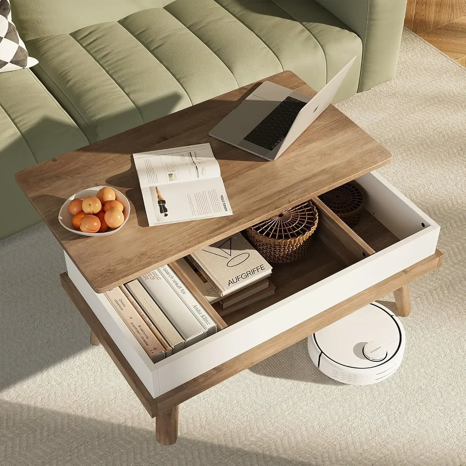 Wood Coffee Table, Lift Top Coffee Tablewith Hidden Compartment, Coffee Table for Living Room Reception Room image 3