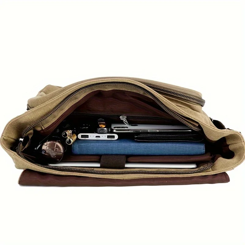 Retro Canvas Messenger-Tasche für Herren Große Laptop-Tasche Lässige Umhängetasche für Freizeitaktivitäten Tägliche Pendler-Tasche, Schultaschen College-Taschen – Detail 6
