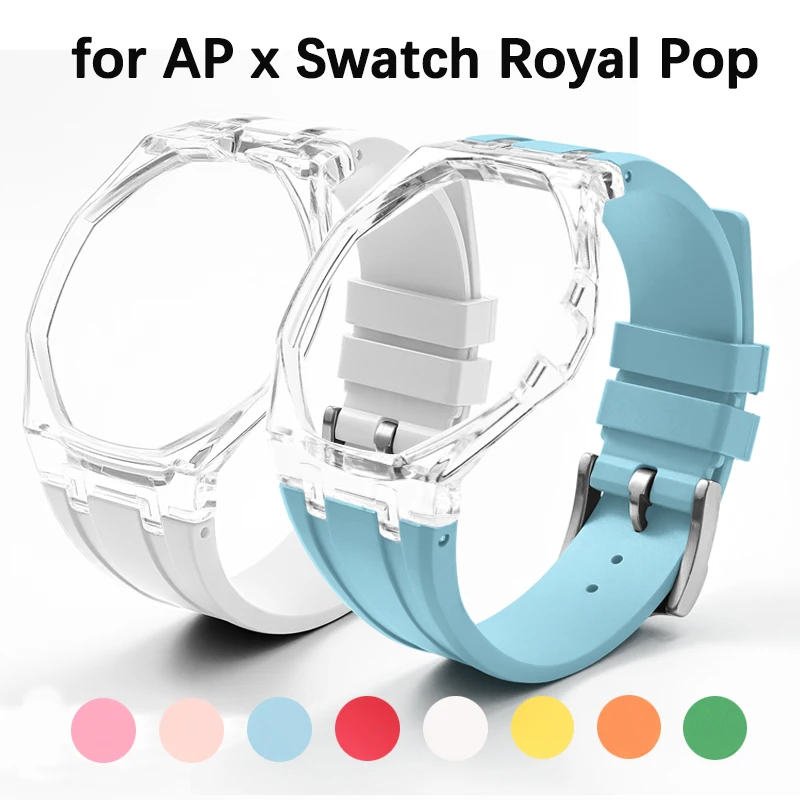 Uhrenarmband aus flüssigem Silikon + Gehäuse für AP x Swatch Royal Pop Taschenuhr, transparentes Modifikationsset für die Lünette, Armband für Armbanduhren.