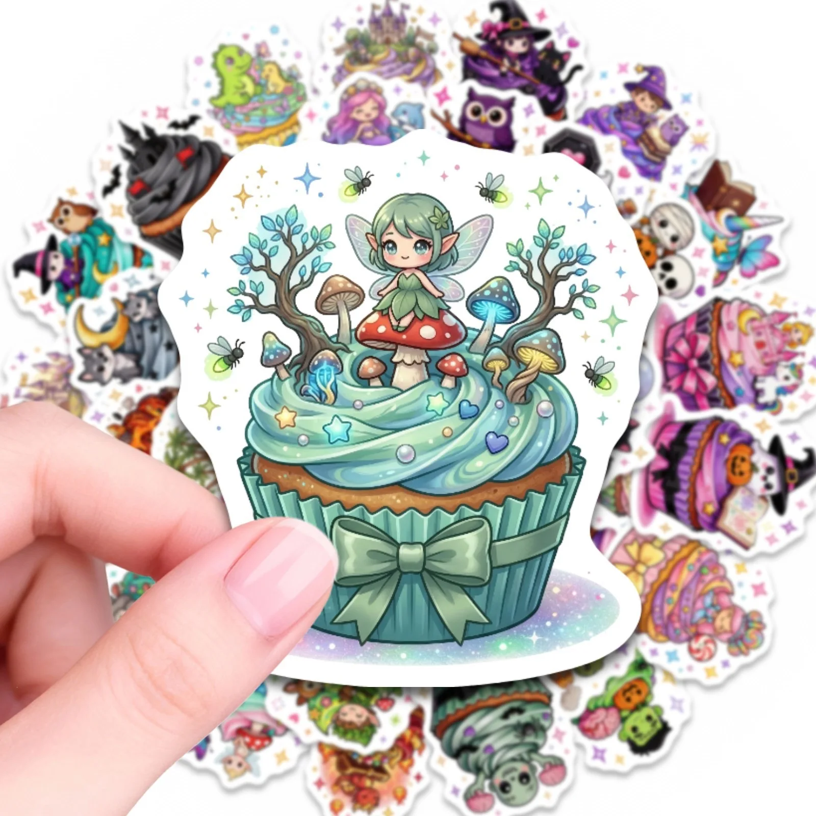 50 Pcs Cartoon Magic Cake Stickers, No Repeat Waterproof Decals for Phone Stationery Box Lunch Box Skate Helmet Suitcase Desk