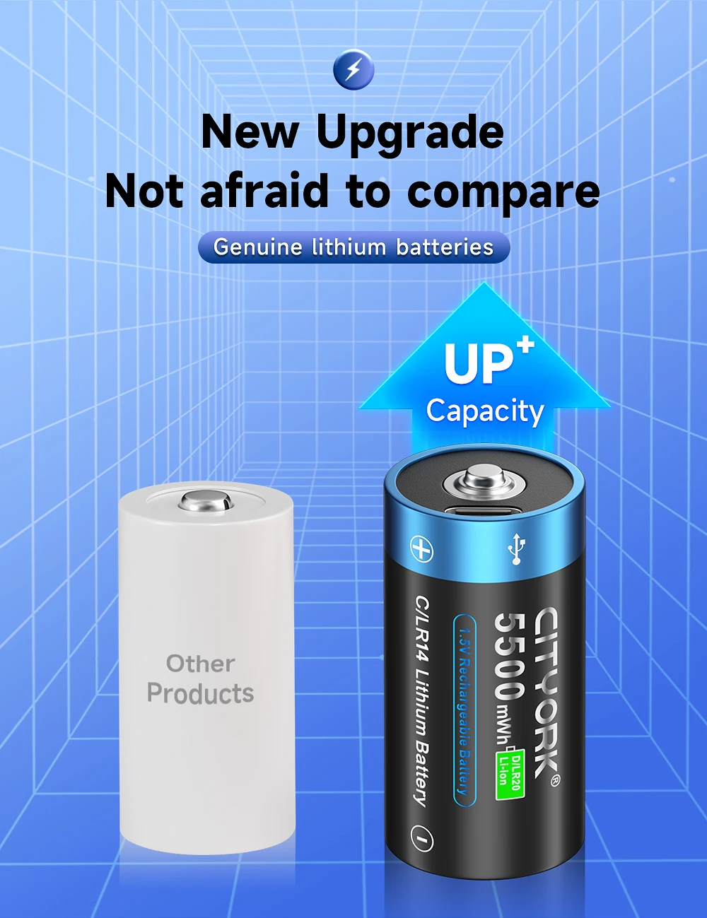 CITYORK 1,5 V R14 LR14 Akku C-Batterien Li-Ion Typ-C USB-Aufladung für Taschenlampe Gaskocher 100 % Original – Detail 3