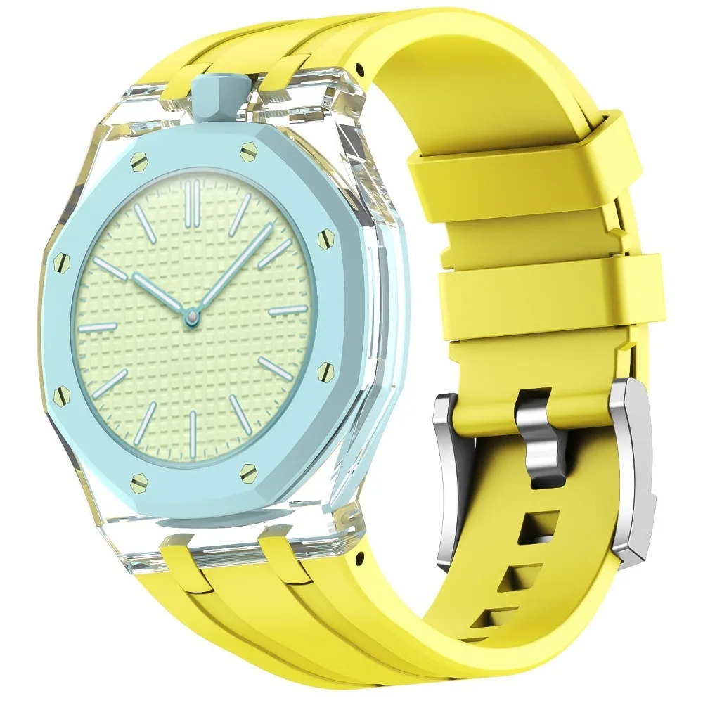 Swatch Royal Pop Transparent Watch Case Silicone Integrated Band Luxury Sport Style Replacement Wrist Strap Accessory