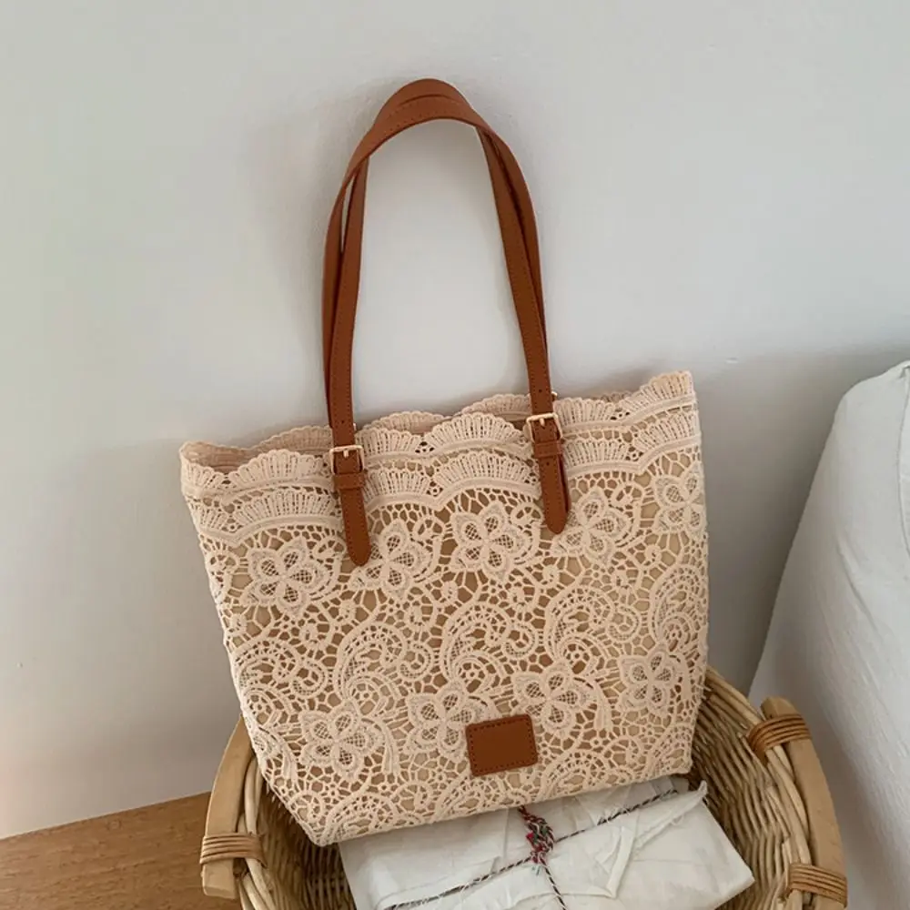 

Hollow Out Lace Shoulder Bag Hand Crochet Large Capacity Crochet Flower Tote Bag Lightweight Bohemian Women's Weave Handbags