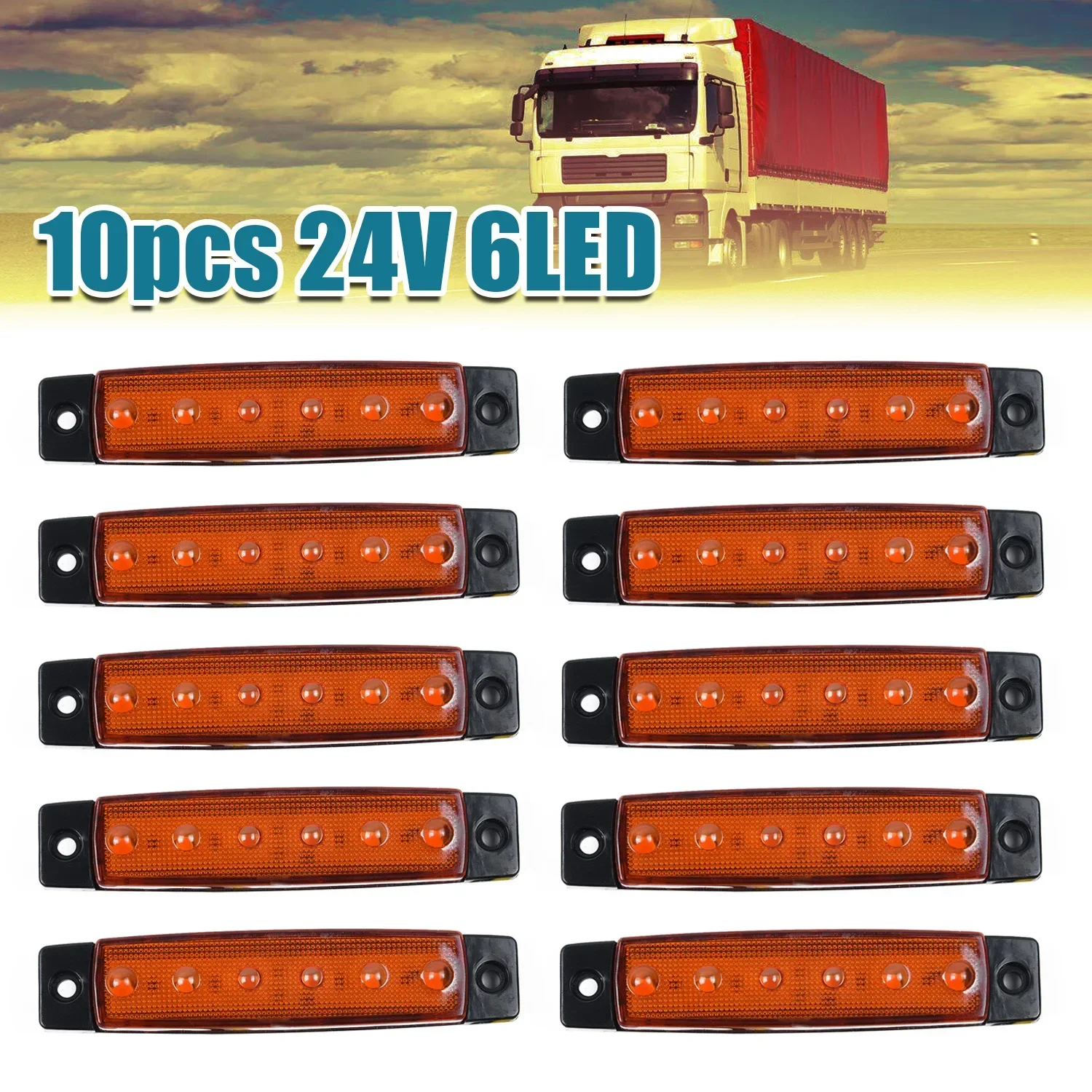 10pcs ABS Material 100*20*8mm Orange Amber 24v 6 Led Side Marker Indicators Lights Vans Truck Trailer Bus