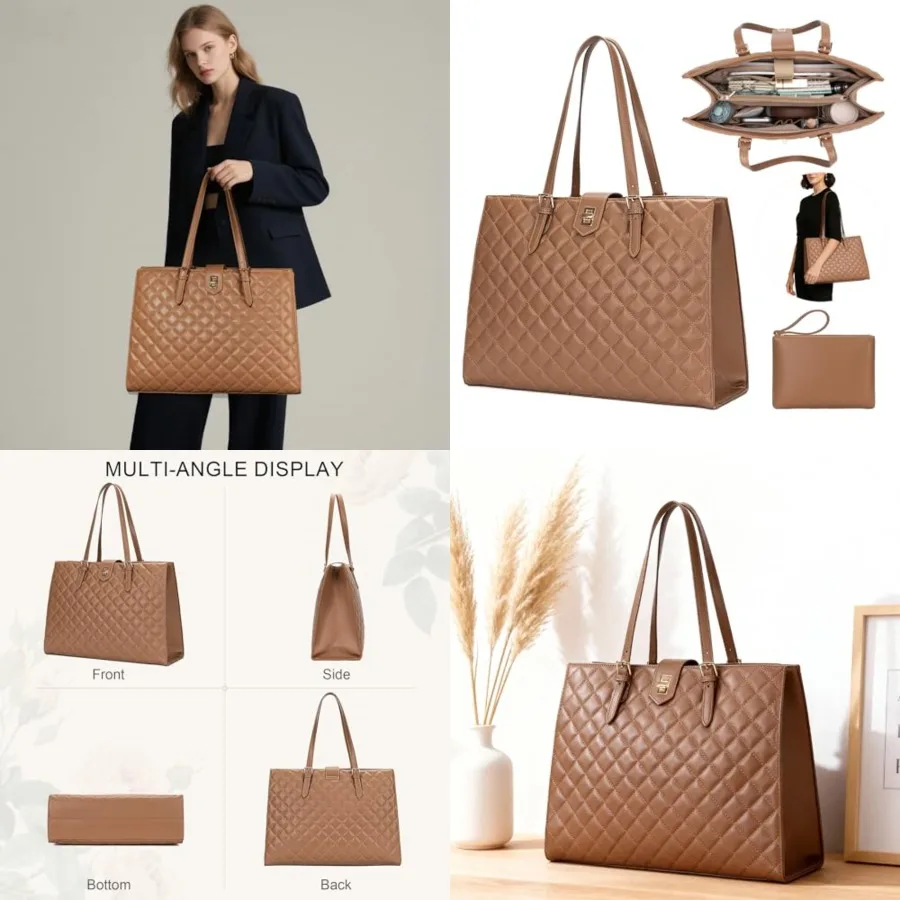 

BAGOK Quilted Laptop Tote Bag for Women with Laptop Compartment and Pockets, Fits 13-14" Laptop, Nurse Teacher Bag for Office