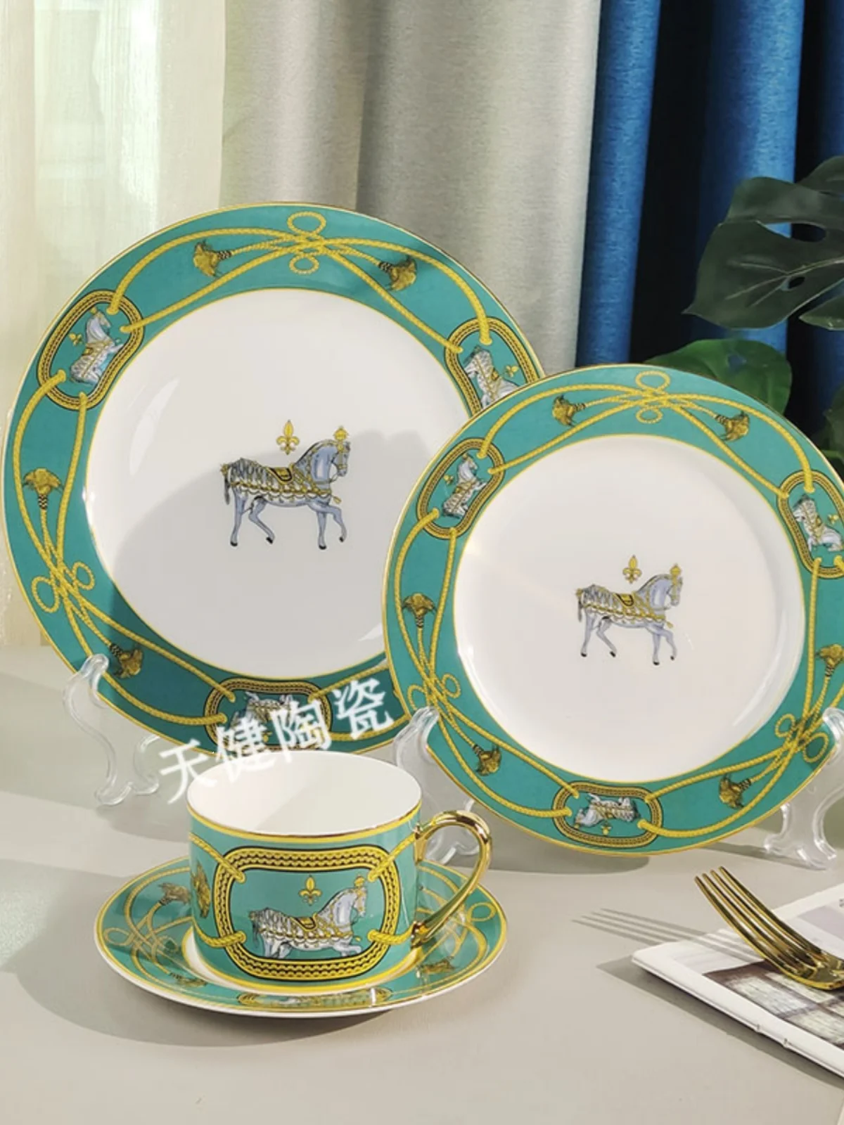 Bone China Western Food Plate Suit Orange Royal Horse Series European Retro Coffee Set Court Hotel Household Utensils  Dishes