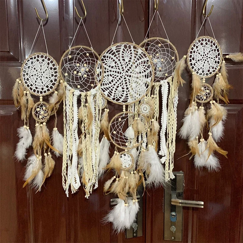 5pcs/set Dream Catcher Feathers Handmade Dreamcatcher Home Living Room Bedroom Wall Hanging Decoration(no Light and Wood Stick)