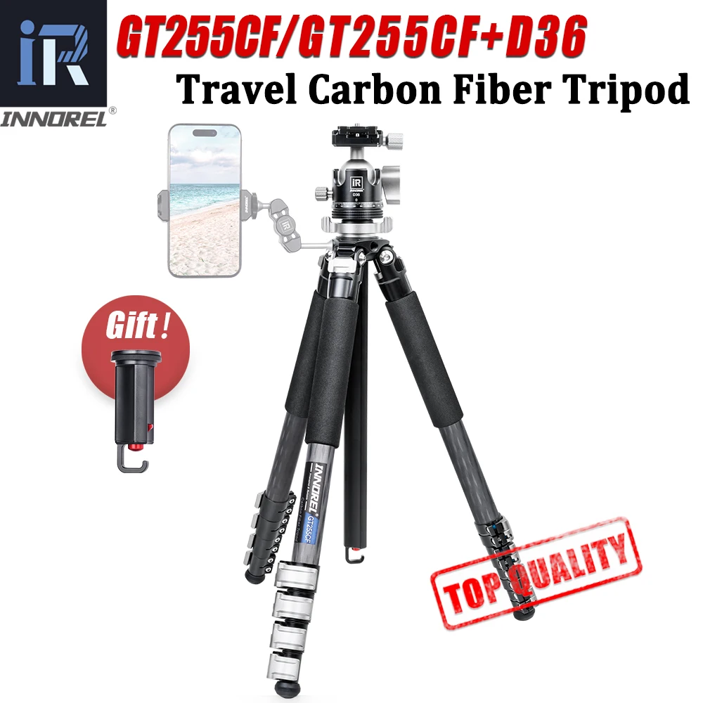 

INNOREL GT255CF 5 Sections Carbon Fiber Tripod for DSLR Camera with Fast Flip Buckle Special-Shaped Center Column 25.6mm MaxTube