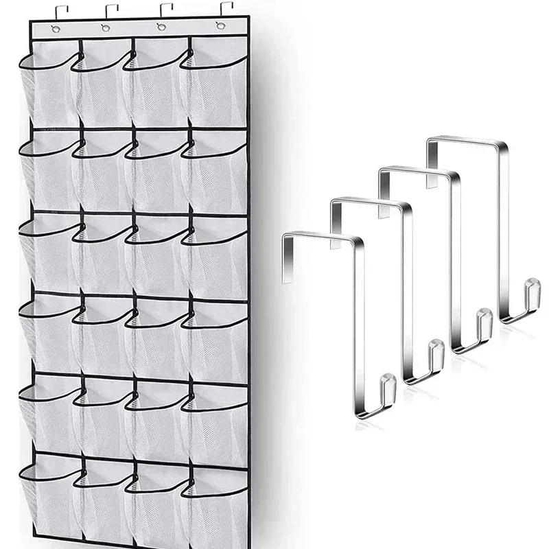 Hanging Shoe Rack Organizer Over The Door Shoe Organizer 12/24 Large Breathable Mesh Pockets Slippers Organizer Shoe Storage