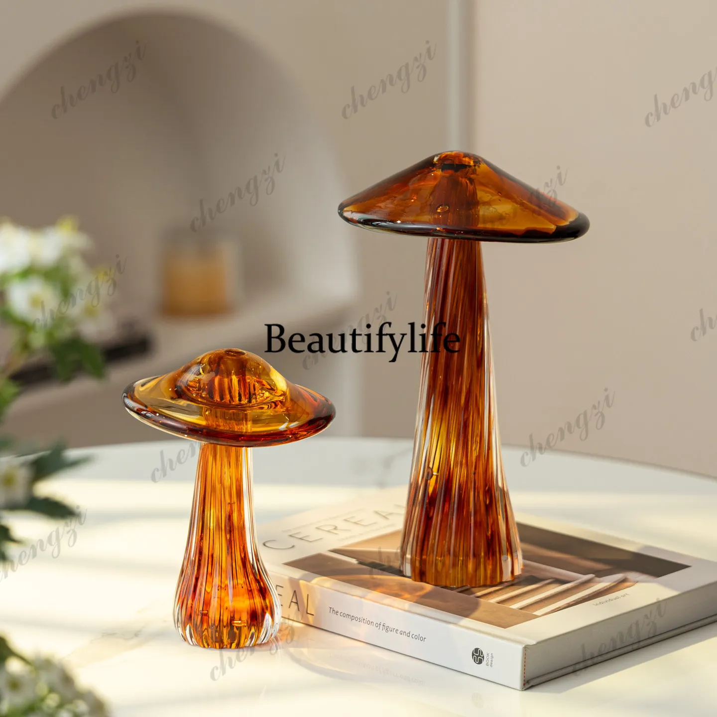 High-end glass mushroom handicrafts French retro living room entrance desktop niche decoration ornament
