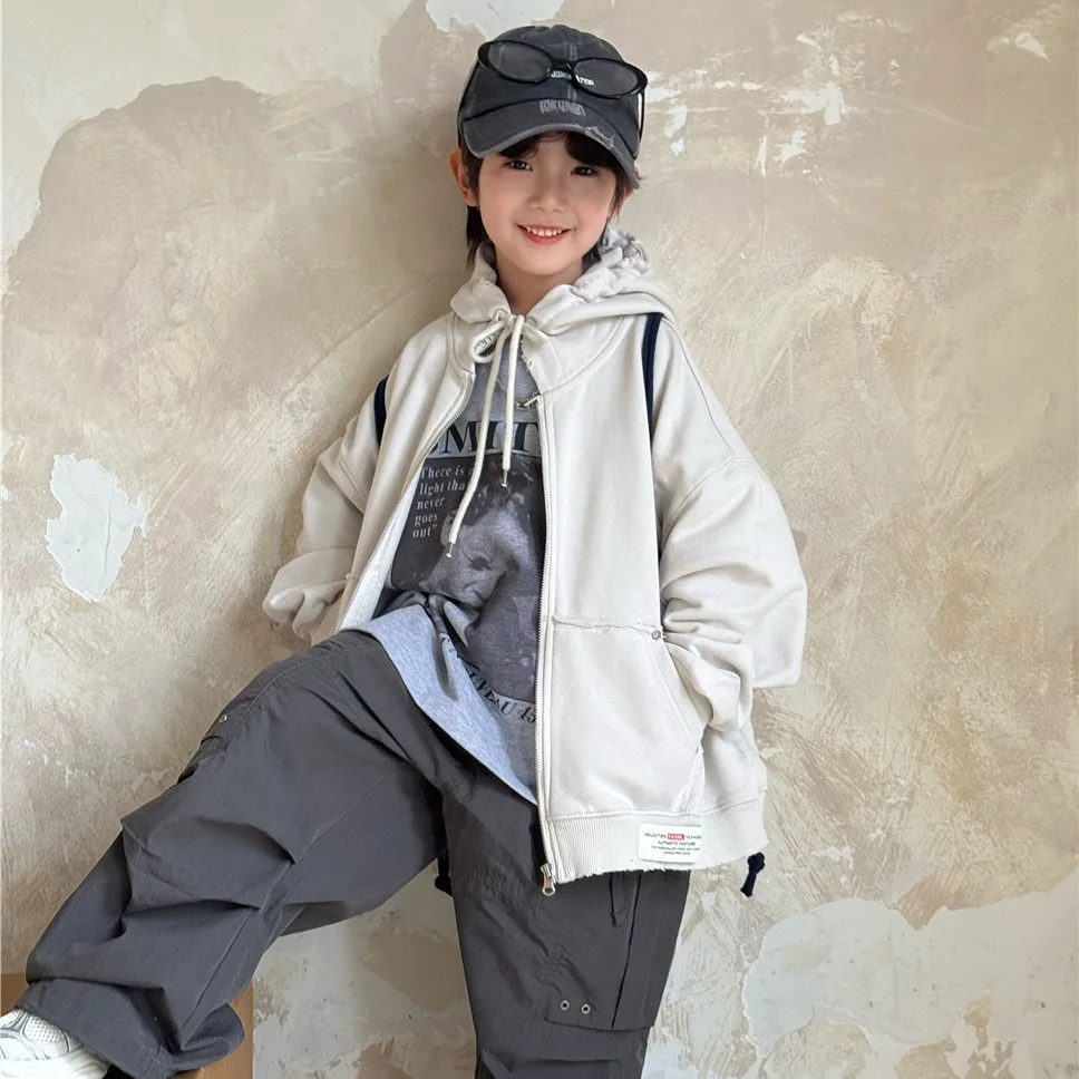 2025 ملابس الأطفال الخريف الأطفال مقنعين سترة سترة سترة رياضية الرجعية #2