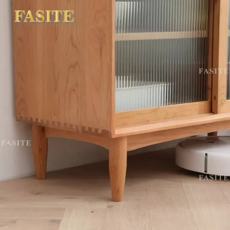 Simple Japanese Style Wall Mounted Storage Cabinet High Integrated Wine Rack Household Glass Tea Display Nordic Solid Wood