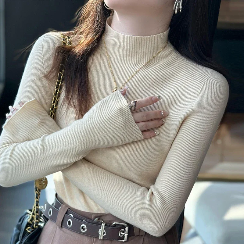 

2025 модный вязаный свитер с длинными рукавами, женские пуловеры, черный, белый цвет, вязаный свитер, женские топы Sueter Feminino, женская одежда MZ54