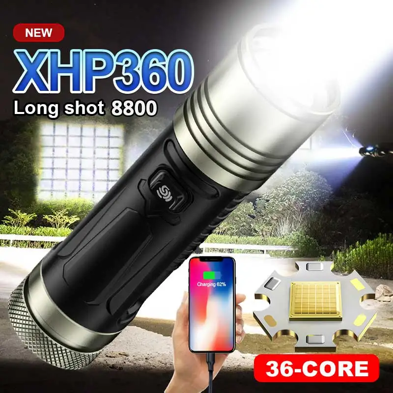 XHP360 Powerful Led Flashlight 600W High Power Torch Light Rechargeable Tactical flashlight Camping Lamp Lantern Shot Long 8800M