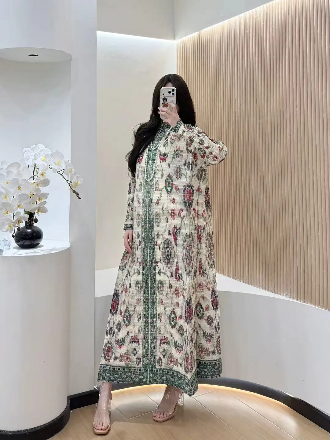 

KAF Casual Elegant Women Evening Gown Spring 2026 New Arrival Geometric Vintage Print Loose Fit Plus Size Female Festive Attire