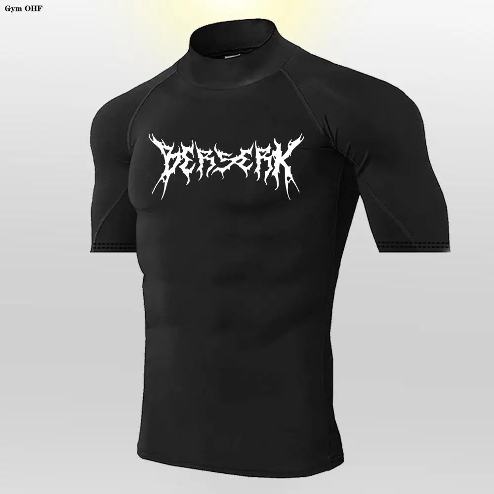 High Neck Men's Compression T-Shirt For Outdoor Training Fitness Gym Jogging Running Tight Elastic Breathable Sweatshirt Anime 5