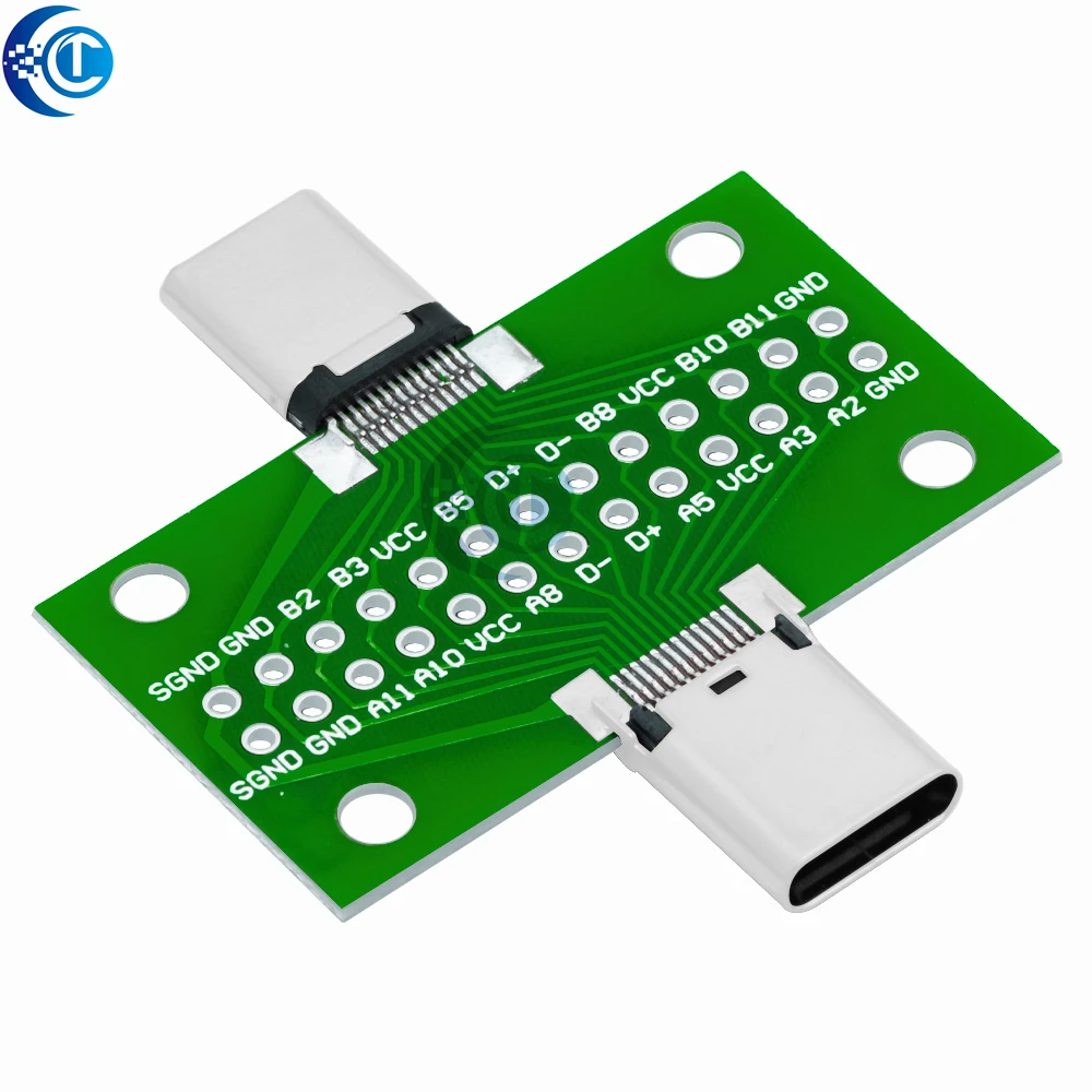 Type-C Male to Female USB 3.1 Test PCB Board Adapter Type C 24P 2.54mm Connector Socket For Data Line Wire Cable Transfer