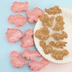 8 Pcs/set Cookie Cutters Plastic 3D Dinosaur Shape Cartoon Pressable Biscuit Mold Cookie Stamp Kitchen Baking Pastry Bakeware