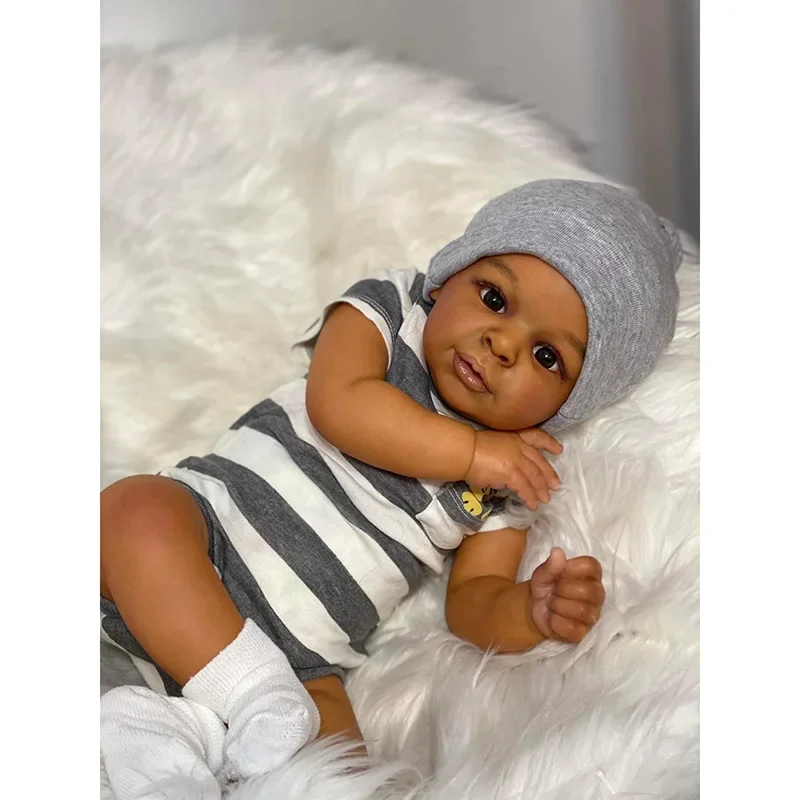 

60cm Reborn Toddler Doll Jaylan in Dark Brown Skin Hand Painted 3D Skin Tone Real Looking Baby Dolls Muñeca Reborn Bebe Juguetes