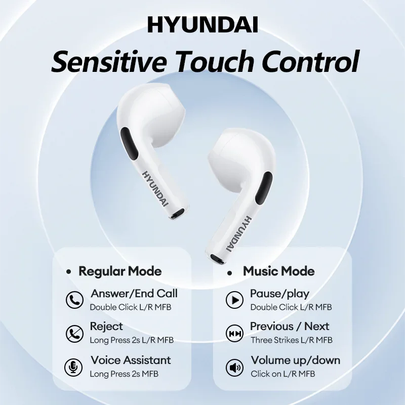 HYUNDAI HY-T02 Bluetooth 5.3 Earphones Wireless Headphones with Mic Earbuds Sports Noise Reduction Gaming Headset Lenovo LP40