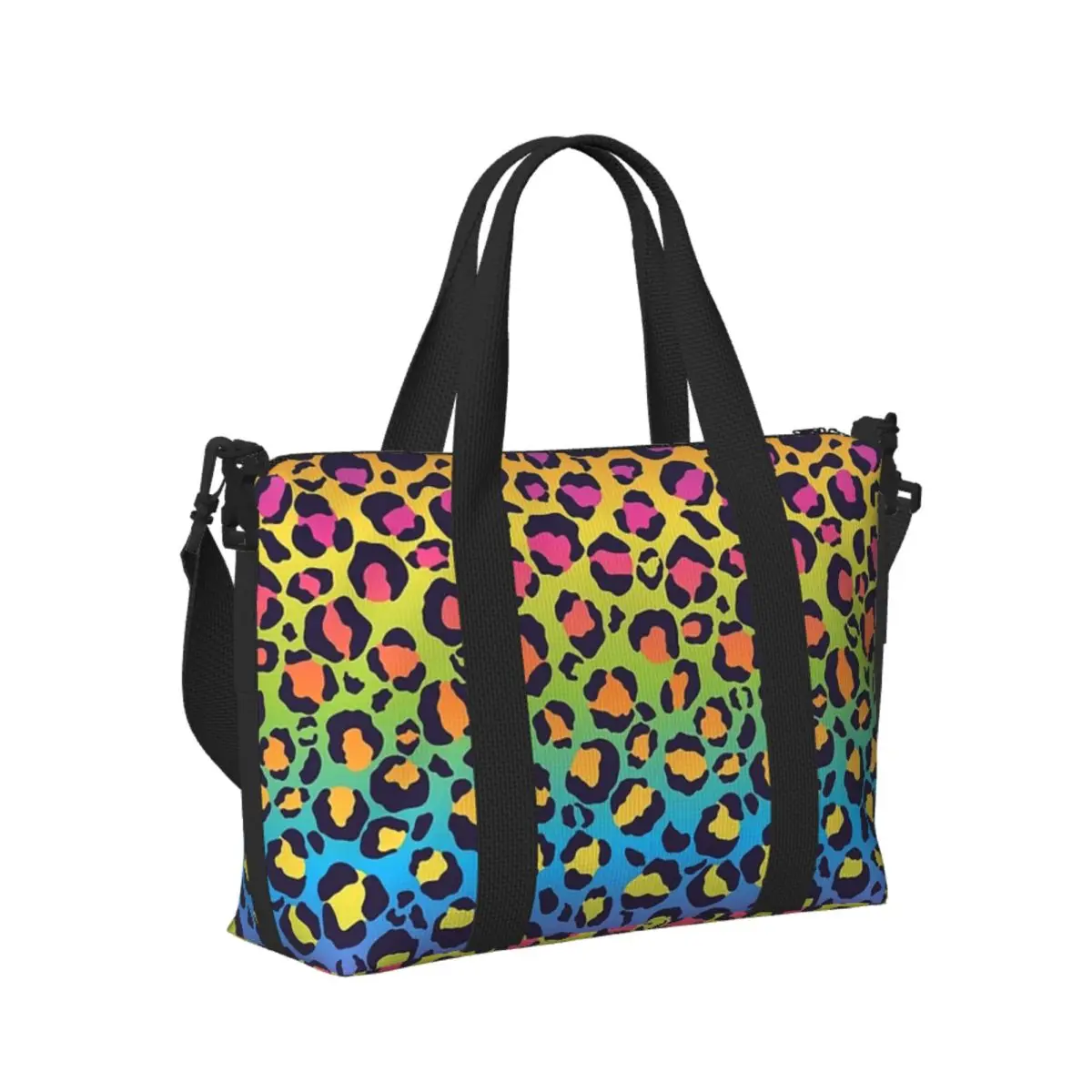

Bright Rainbow Ombre Gradient Leopard Print Pattern Beach Travel Bag Tote Bags for Gym Sport Women Shopping Duffle Shoulder Bag
