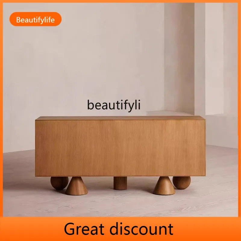 

A53 обеденный боковой шкаф из цельного дерева в скандинавском кремовом стиле, украшение для гостиной, многофункциональный шкаф для хранения