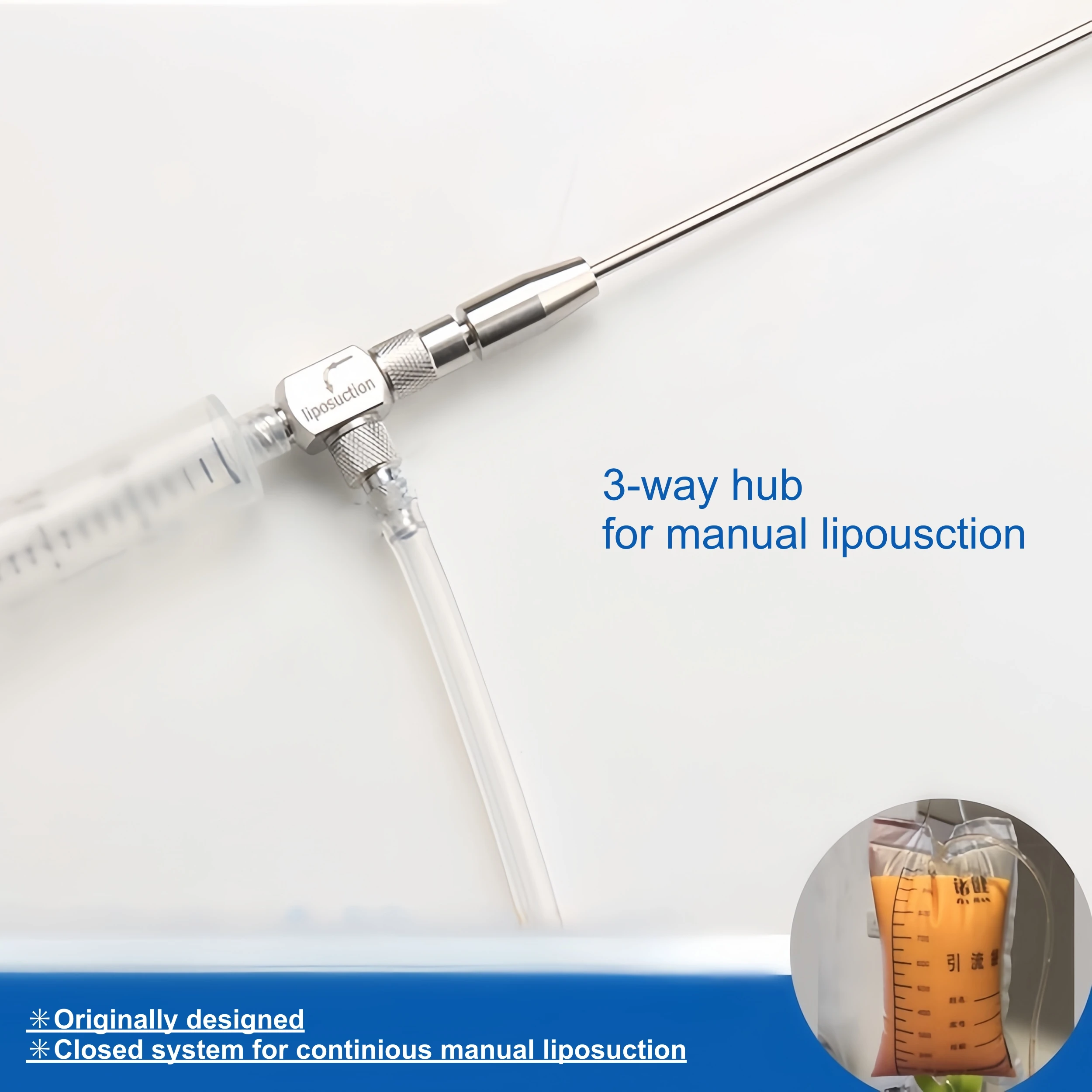 Manual Liposuction 3-way Hub for Fat Harvesting  Lipografter Kit with Connection to Suction Tubing and Vacuum Syringe