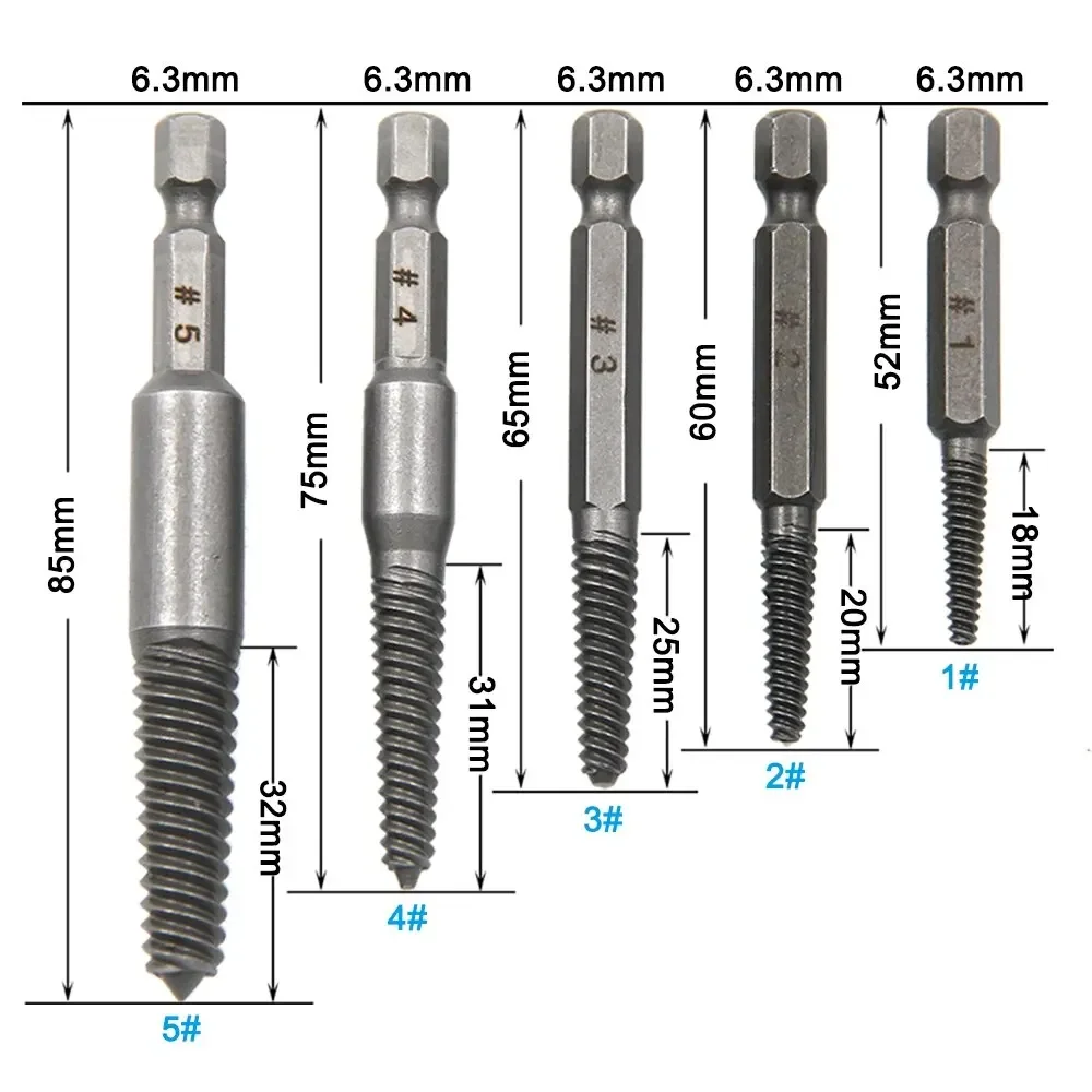 Estrattore per viti a testa rotta con manico esagonale da 5 pezzi 60mm Set di strumenti per la rimozione del filo rotto esagonale elettrico a